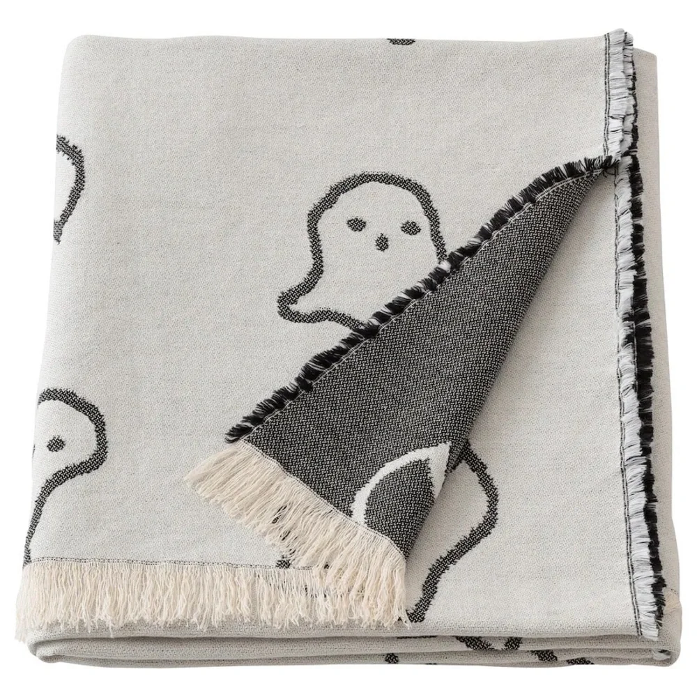 KUSTFYR Ghost Throw, white/black, 51x67 